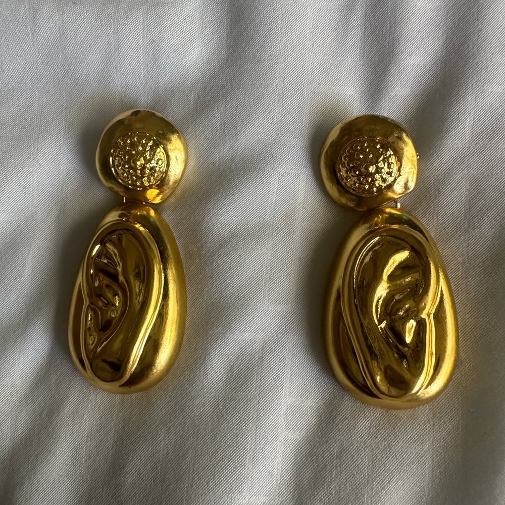 🌟Schiaparelli Gold Drop Earrings — Sculptural Women's Jewelry